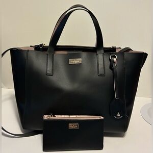 Kate Spade Black pink leather Tote shoulder bag and wallet set